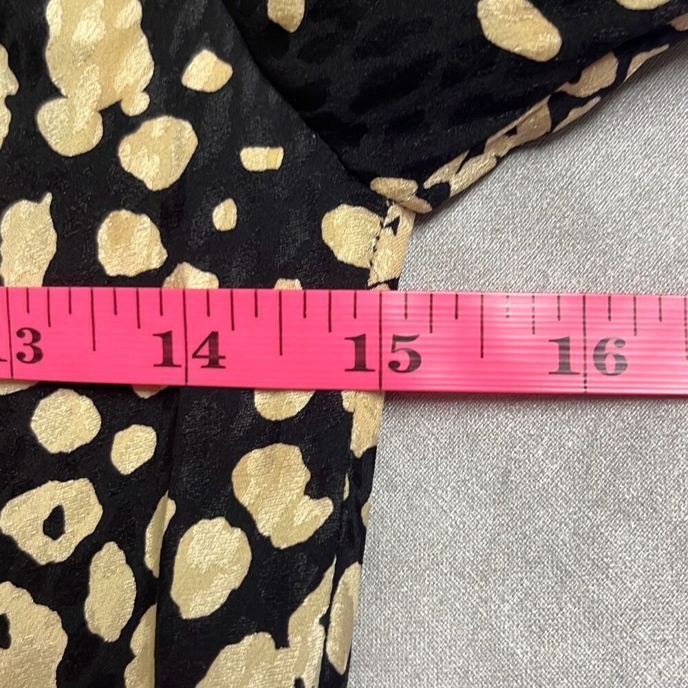 Tuleh Black Gold Animal Leopard Print 100% Silk High Neck Blouson Midi Dress XS‎ - Picture 10 of 12